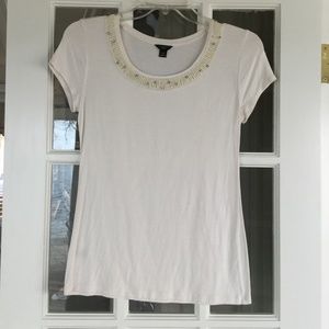 White Shirt with Beaded Neckline